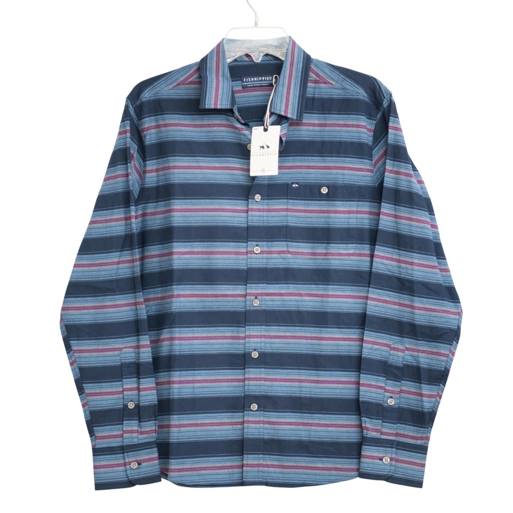 Fish Hippie Button Down Striped Shirt NWT Southern Coastal Waterside Athleisure